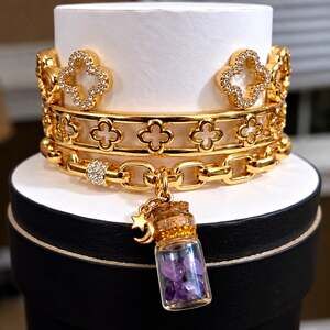 Bomb Party Magical Moments Gold Bracelet Stack ST93284 MSRP $134 Removable Charm